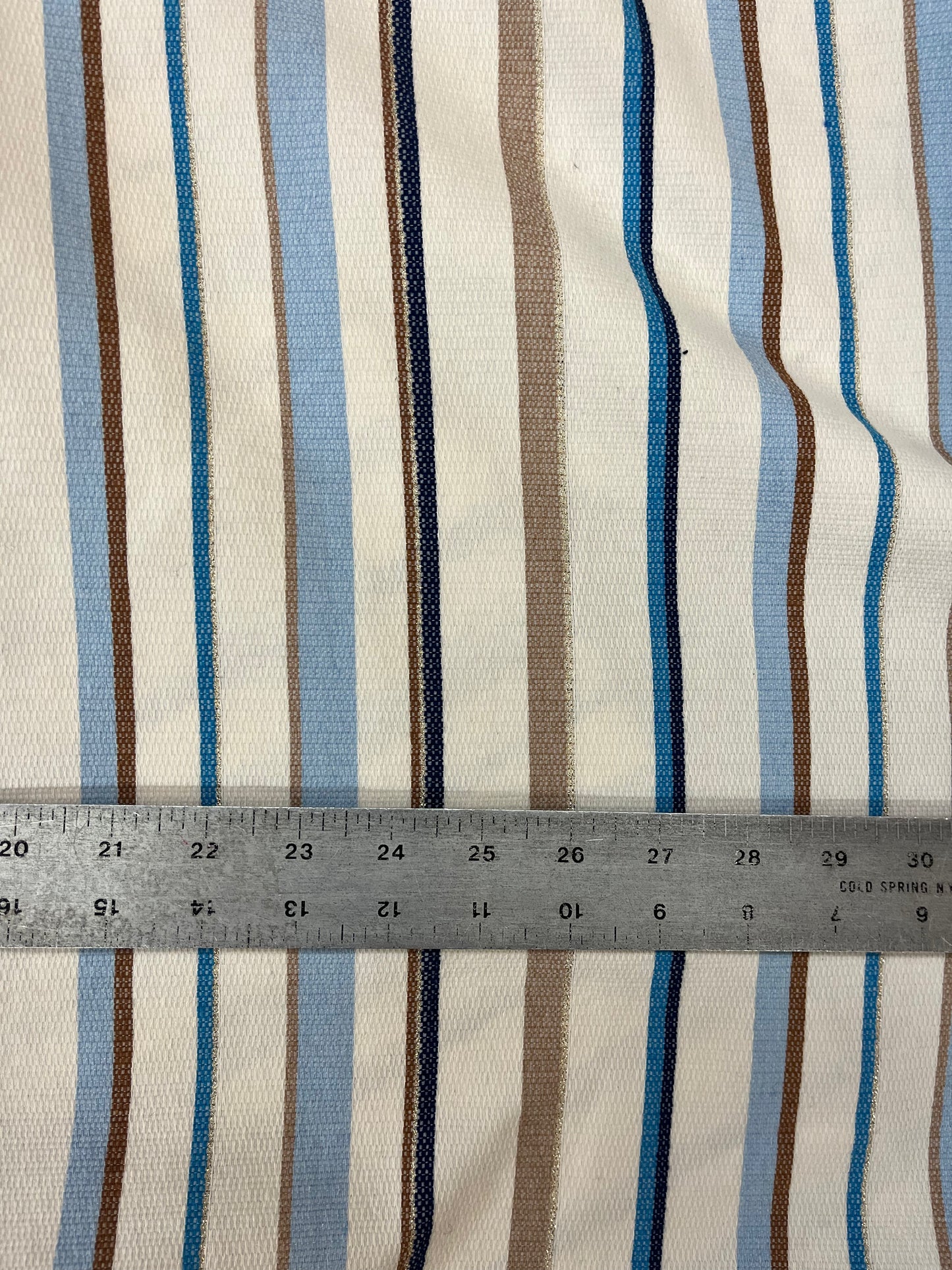 Cotton Poly Blend Lurex Stripe - Off-White, Blue, Brown & Gold