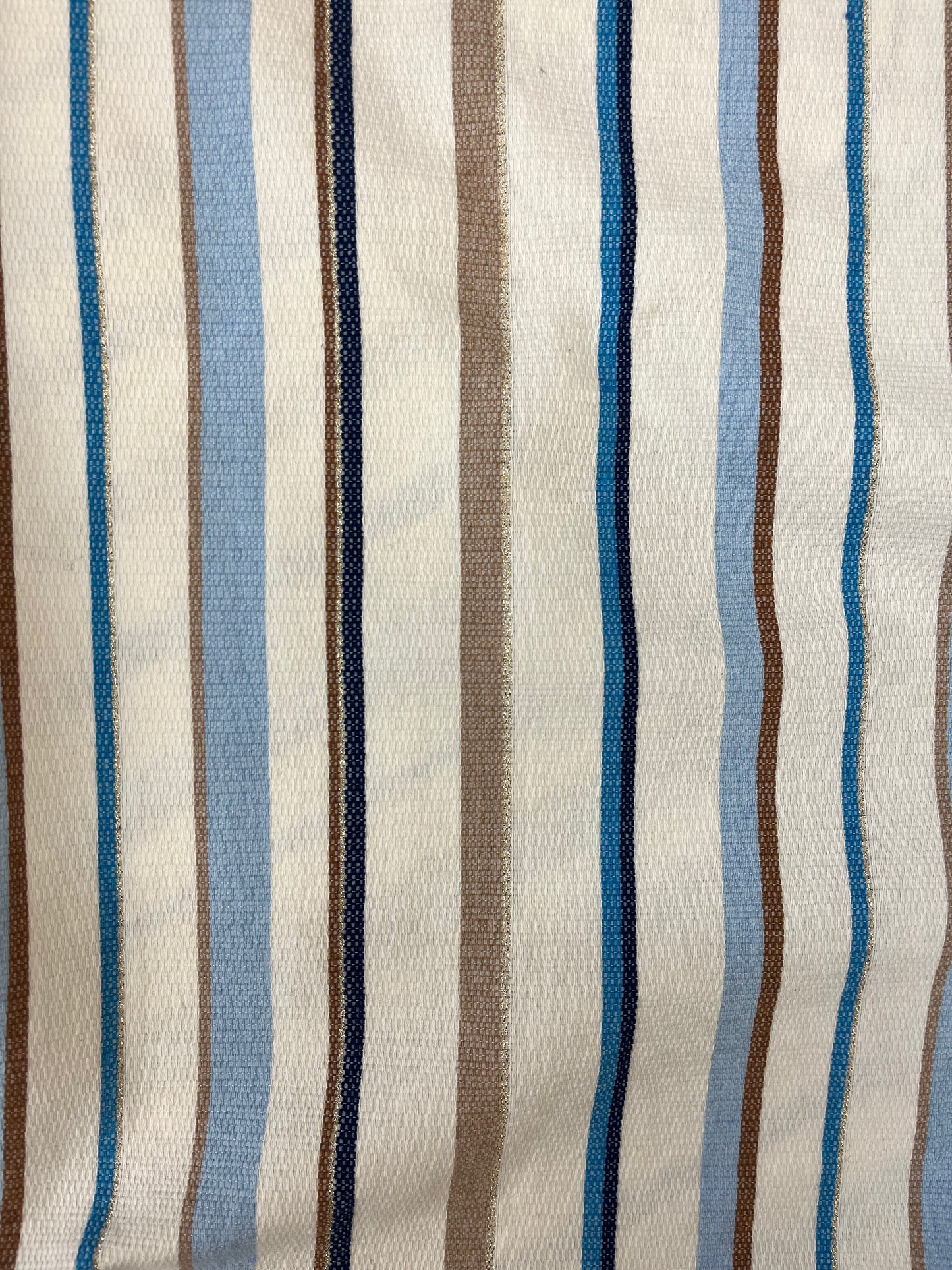 Cotton Poly Blend Lurex Stripe - Off-White, Blue, Brown & Gold