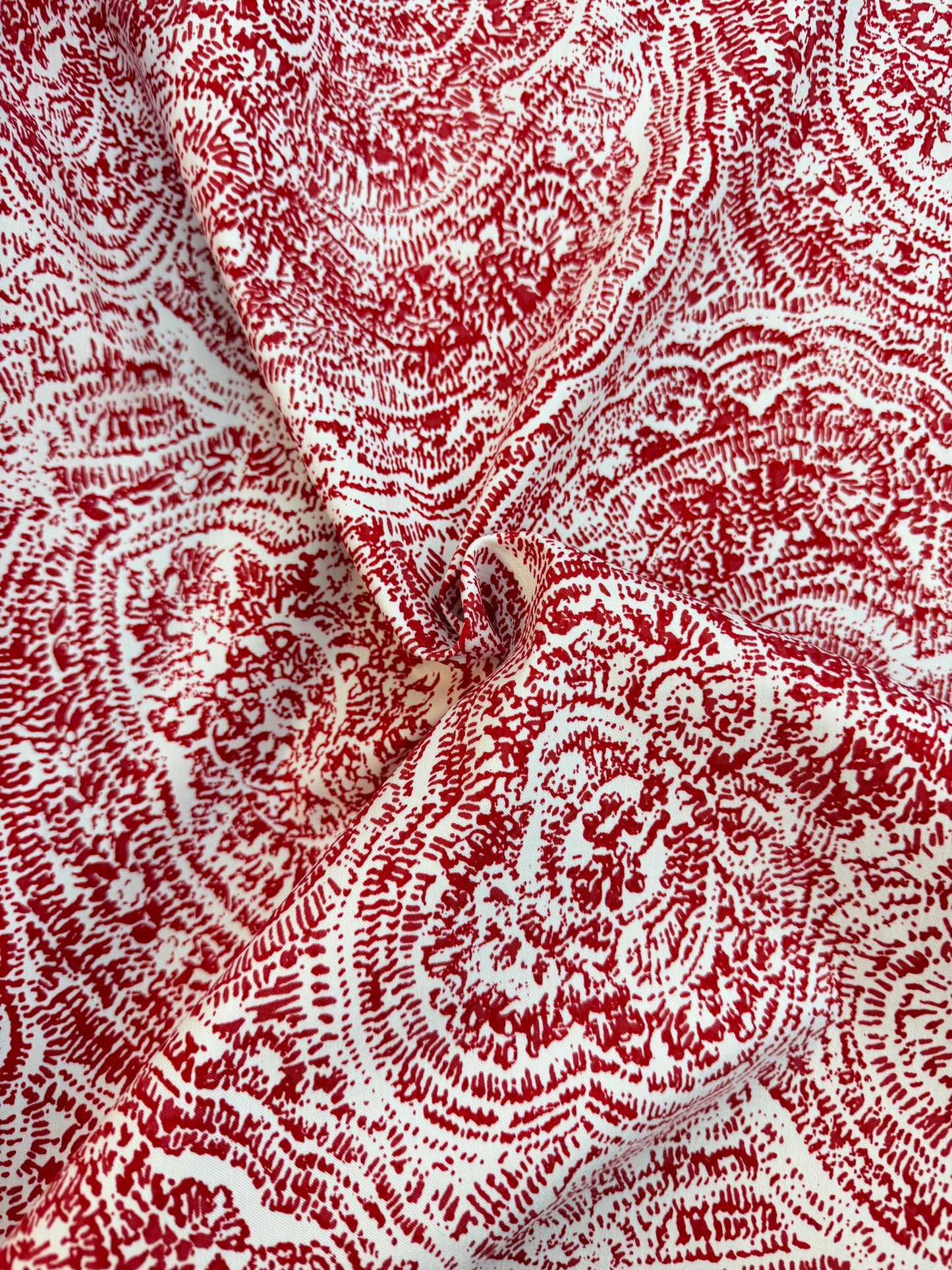 Rayon Spandex Print - Red Antique Paisely