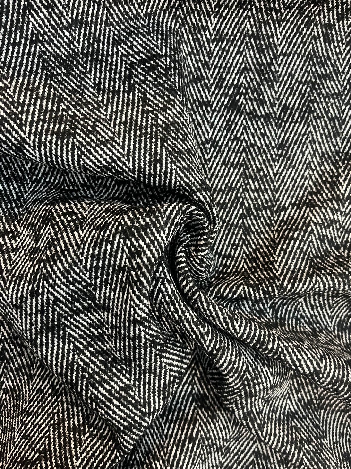 Herringbone Textured Wool - White & Black