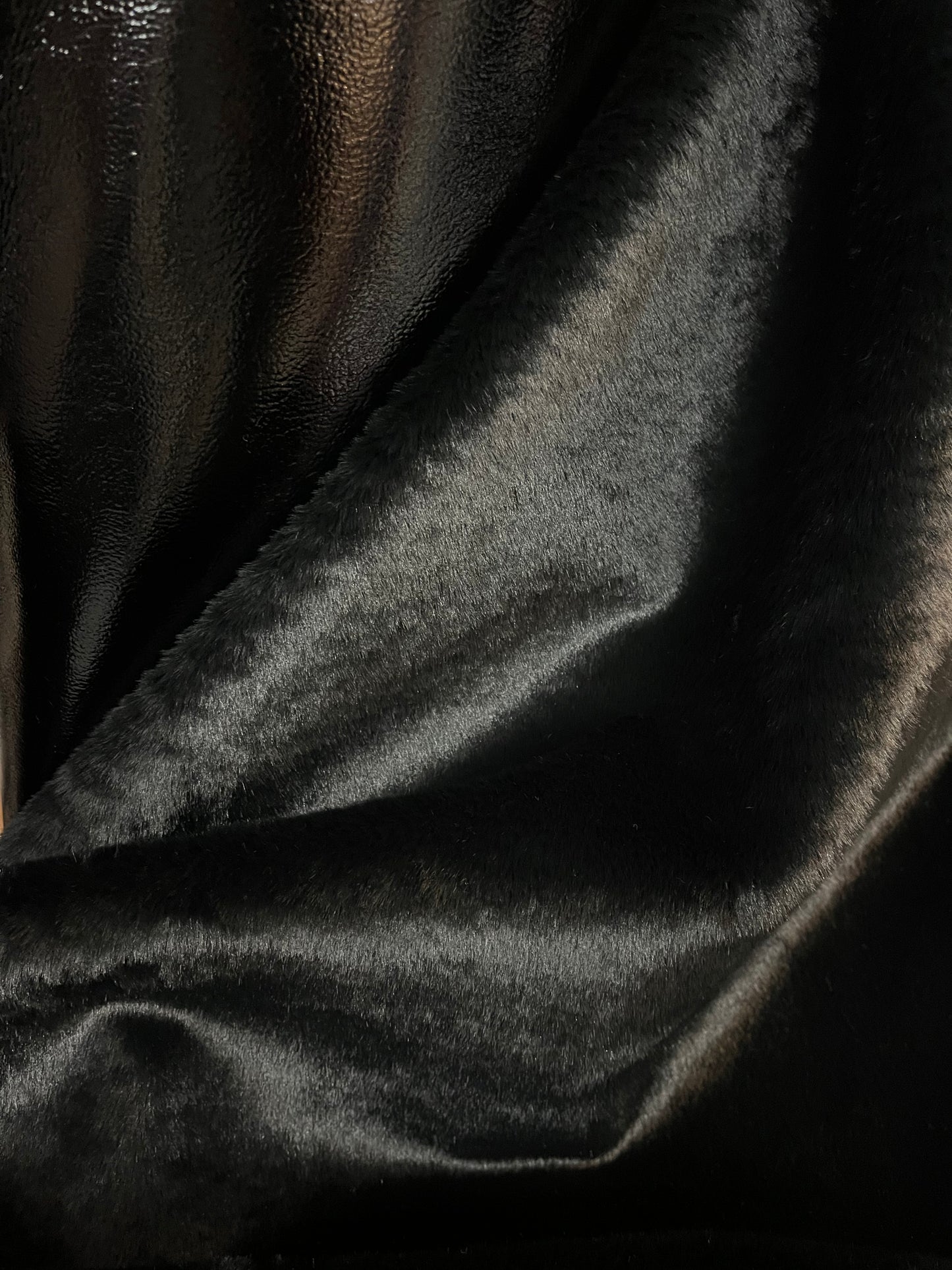 Patent Faux Leather with Fur Backing - Jet Black