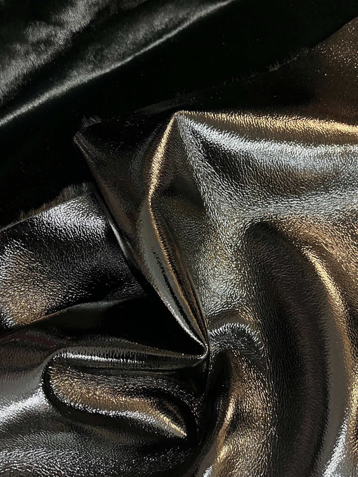 Patent Faux Leather with Fur Backing - Jet Black