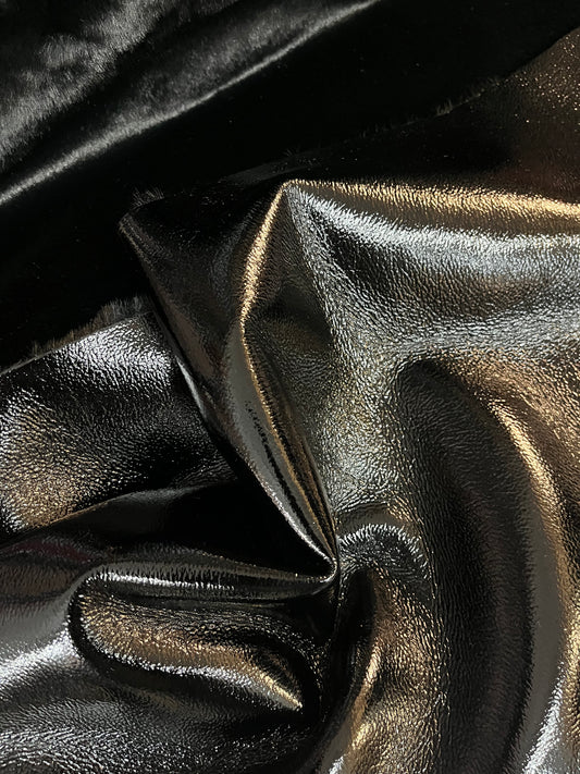 Patent Faux Leather with Fur Backing - Jet Black