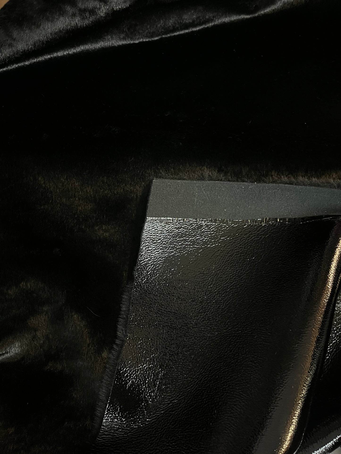 Patent Faux Leather with Fur Backing - Jet Black