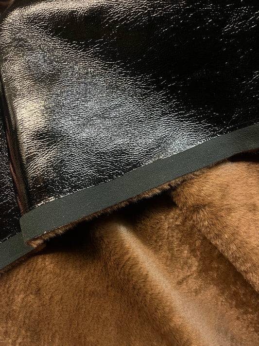 Patent Faux Leather with Fur Backing - Chocolate Brown