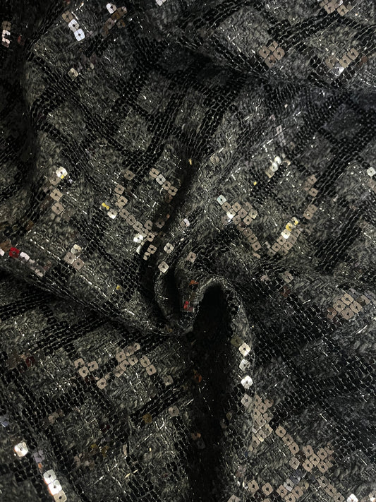 Poly Rayon Sequin Boucle - Silver Lurex & Black