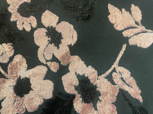 Stretch Floral Print Velvet Burnout Mesh - Pink & Black
