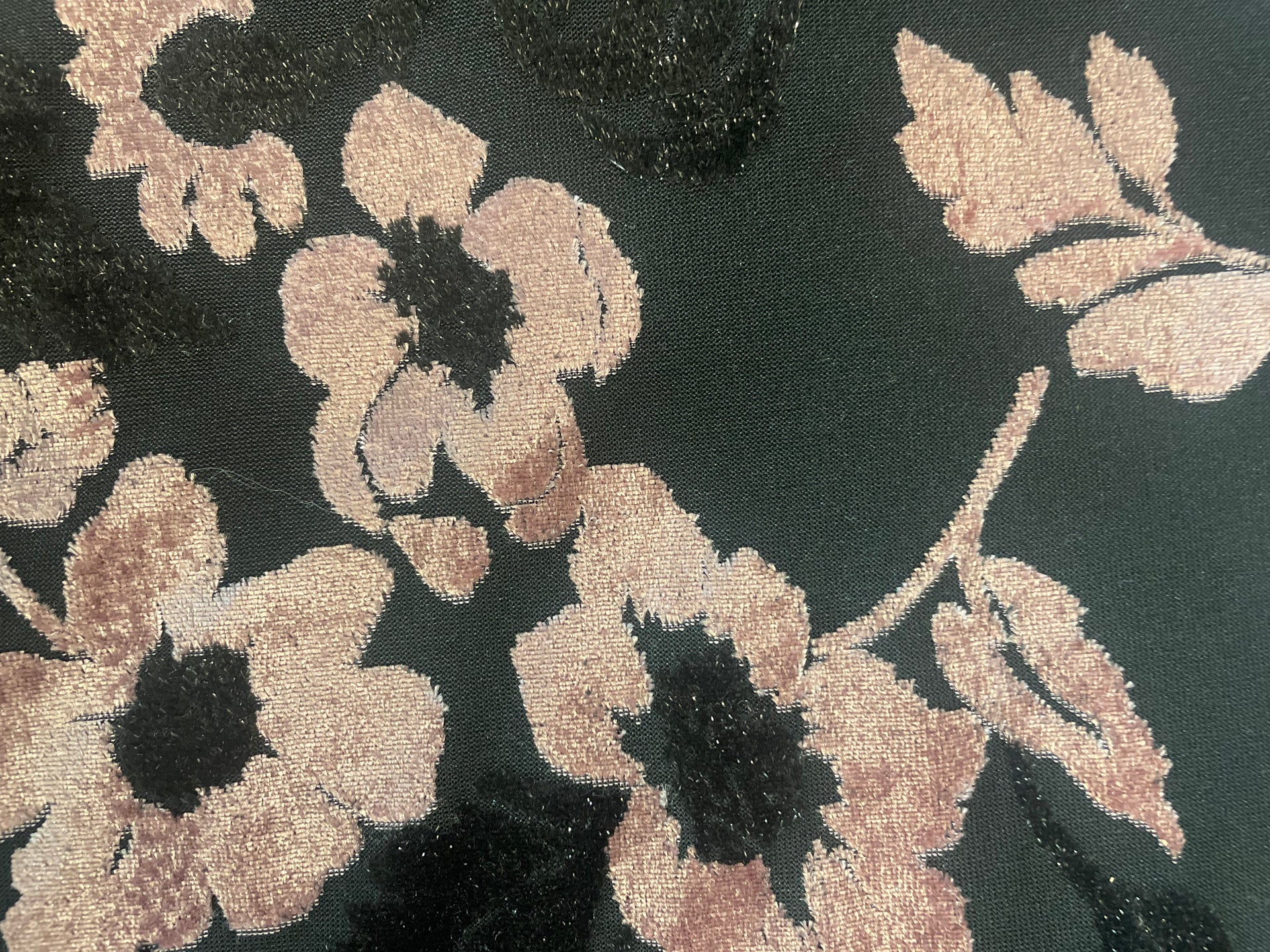 Black and Pink Floral Print Mesh Fabric, Stretch Sheer Lightweight