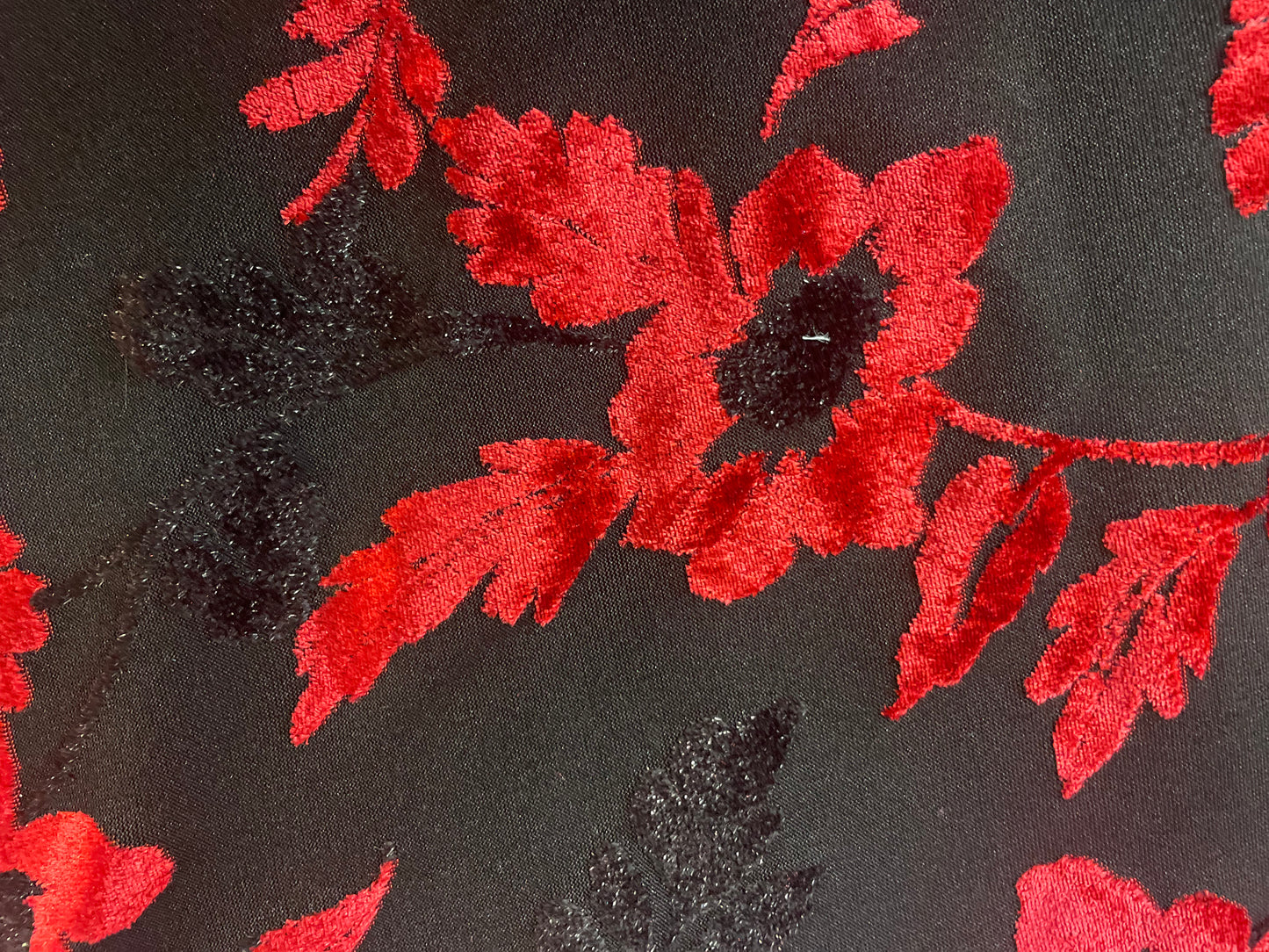 Stretch Floral Print Velvet Burnout Mesh - Red & Black