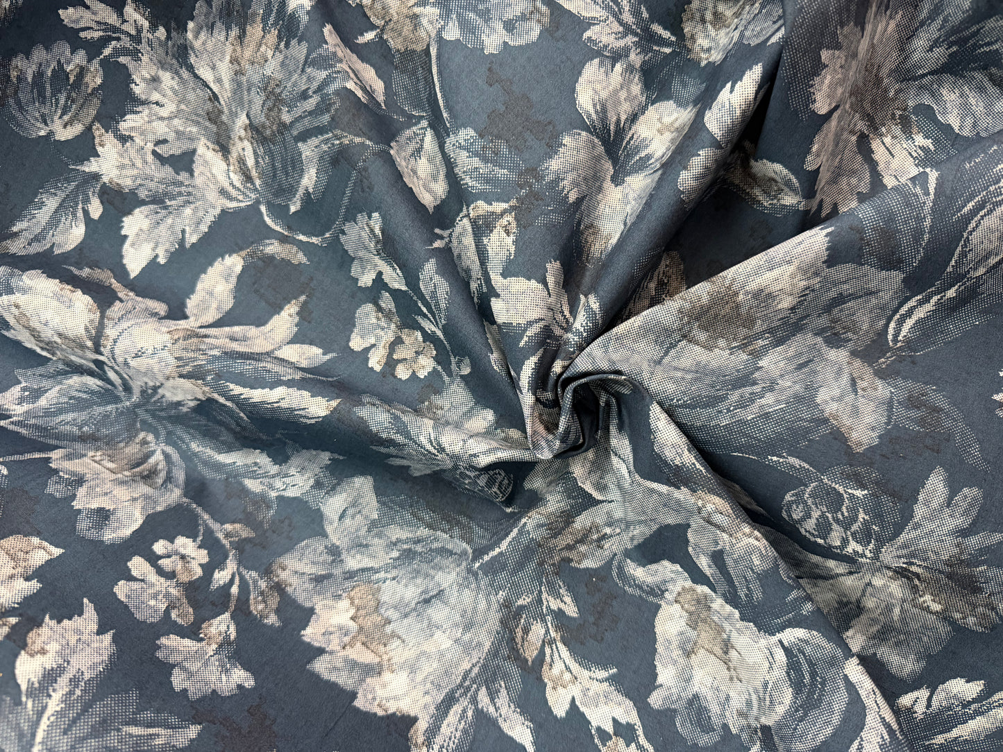 Japanese Reversible Cotton Floral Print - Blue, Grey & Black