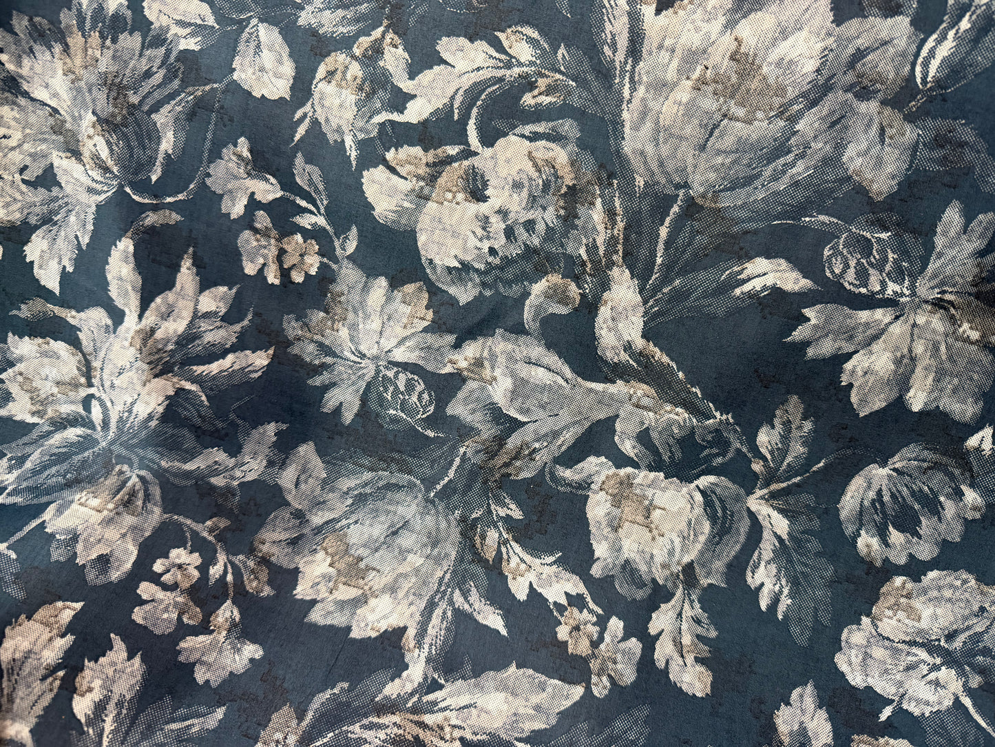 Japanese Reversible Cotton Floral Print - Blue, Grey & Black