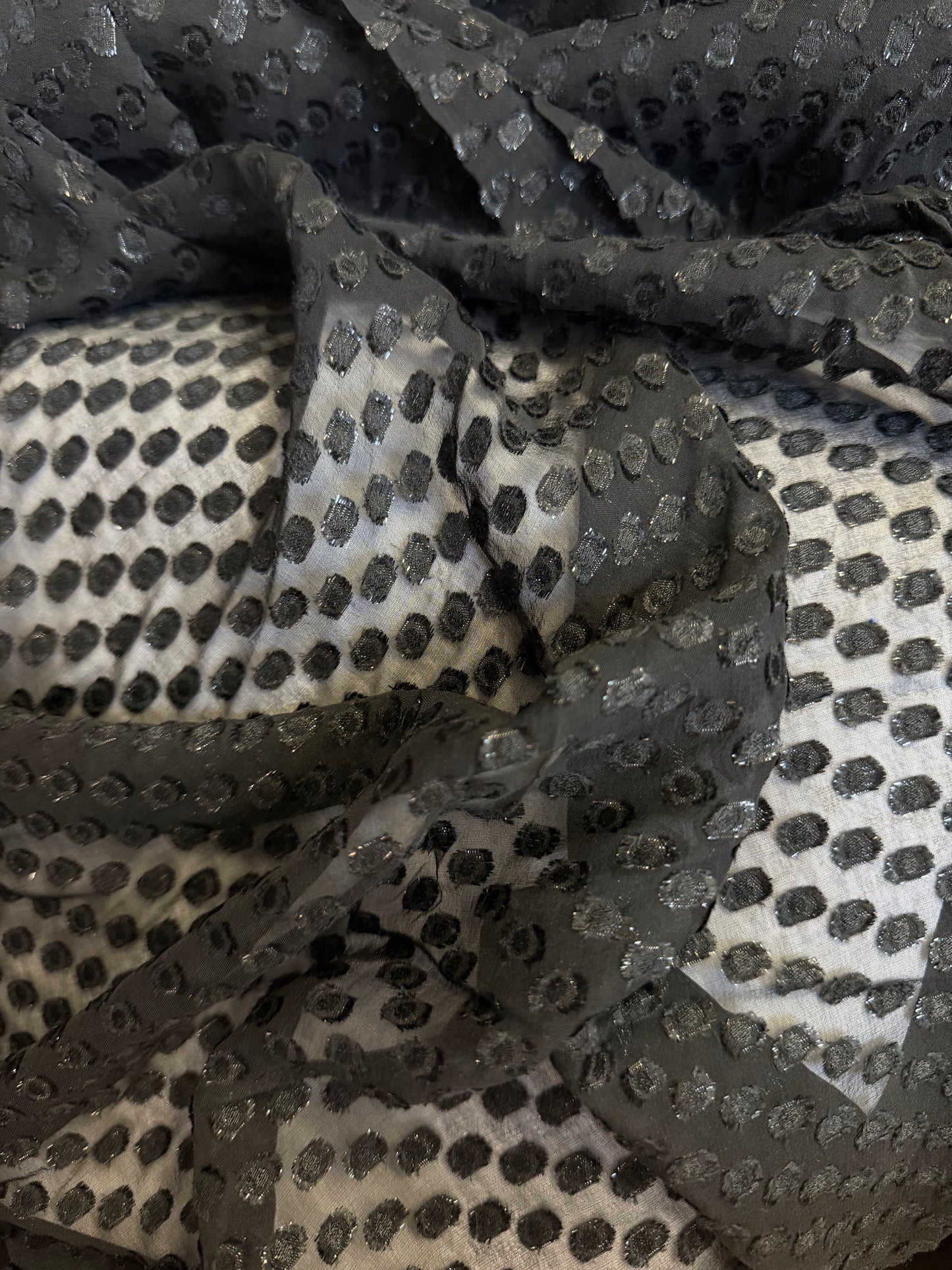 Japanese Silk Chiffon Burnout - Black & Silver Lurex