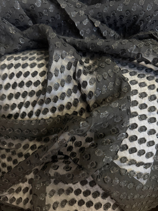 Japanese Silk Chiffon Burnout - Black & Silver Lurex