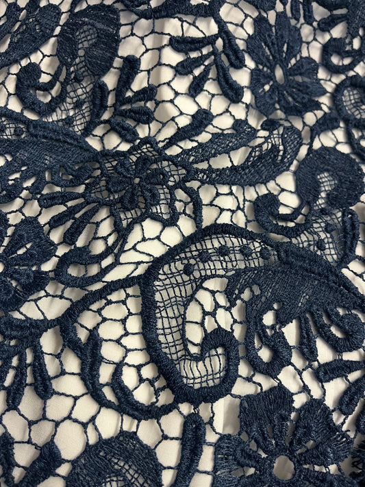 Floral Corded Lace - Dark Blue