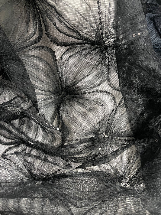 Sequin Embellished Tulle - Jet Black