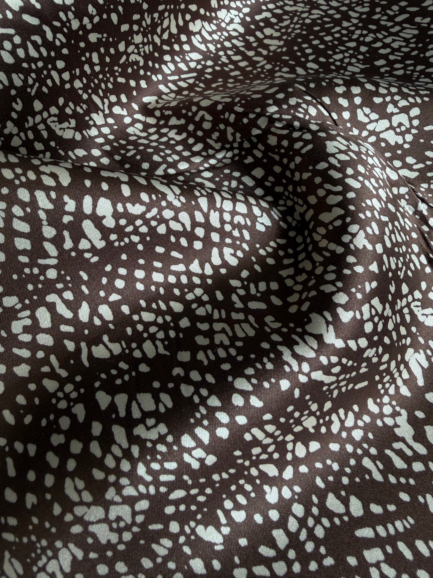Printed Stretch Silk Charmeuse - Chocolate Brown Polka Dot