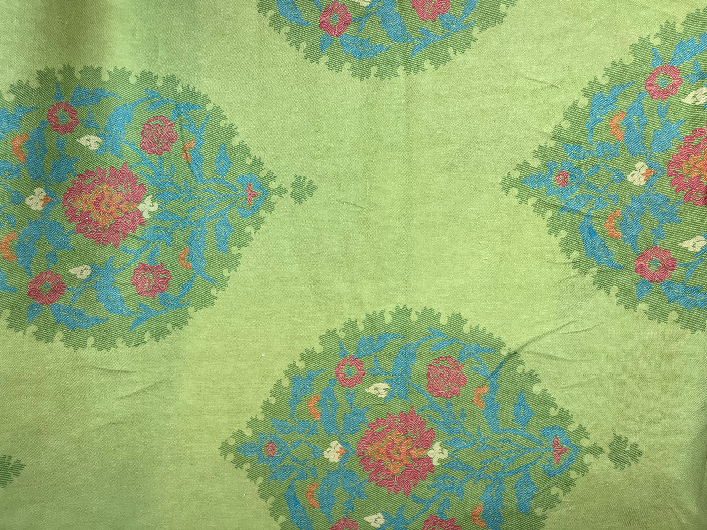 Damask Printed Linen Canvas - Green Multicolor