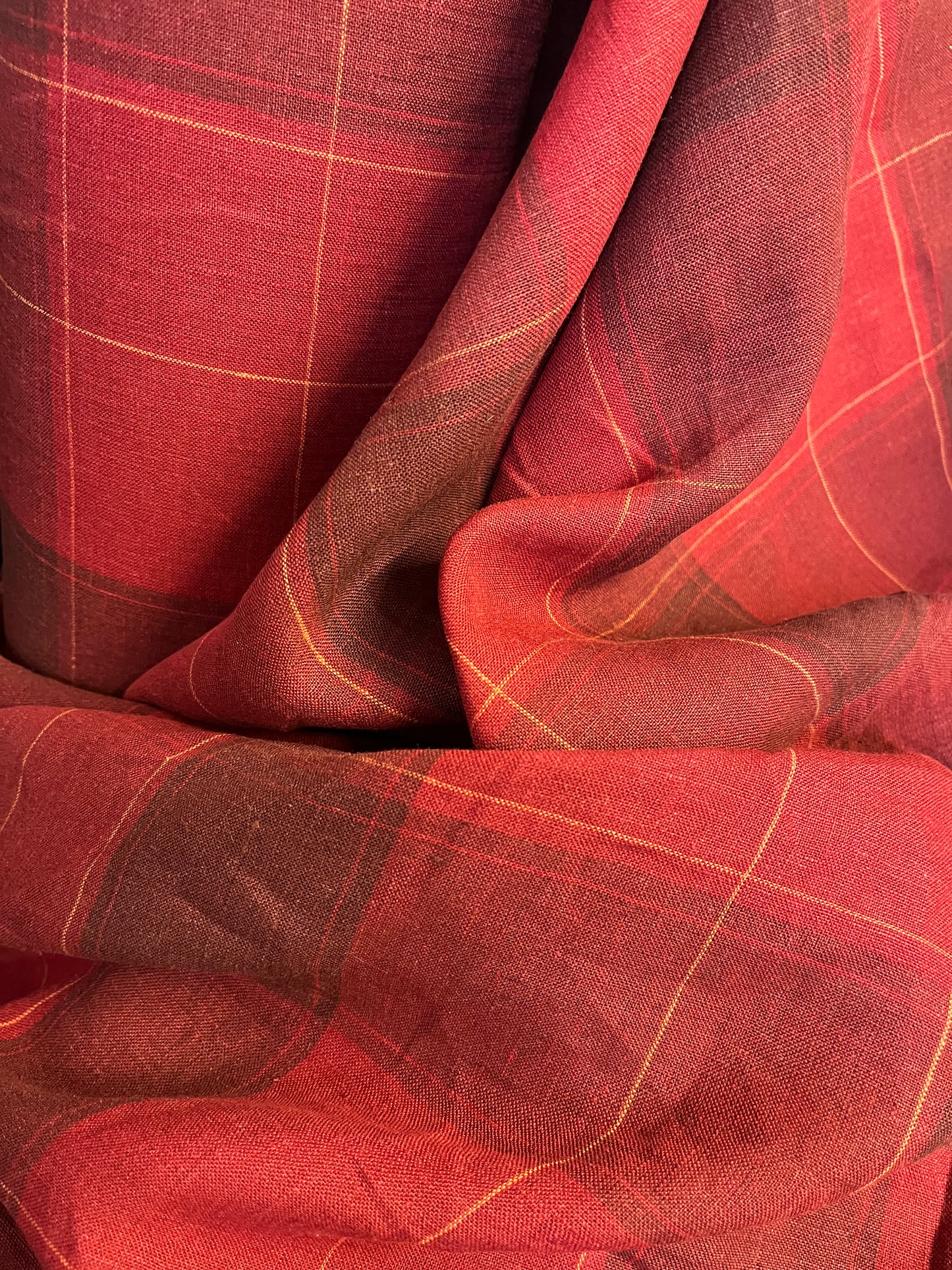 Plaid Linen - Red, Burgundy & Yellow