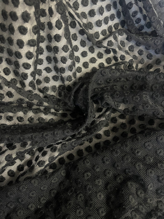 Polka Dot Stretch Mesh - Jet Black