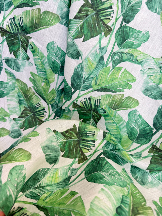 Watercolor Floral Printed Linen - Tropical Leaves