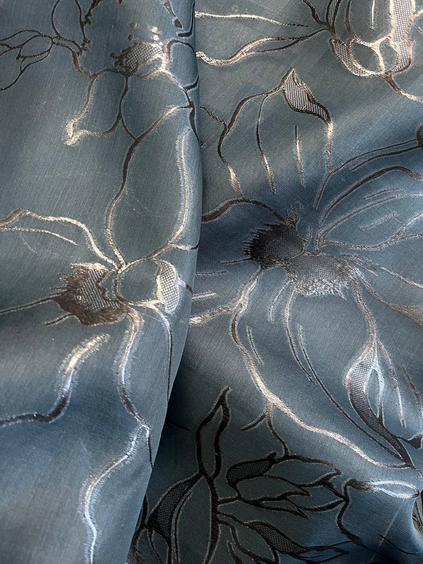 Embroidered Silk Organza - Ocean Teal