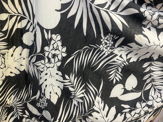 Tropical Printed Poly French Terry - Grey & Off-White