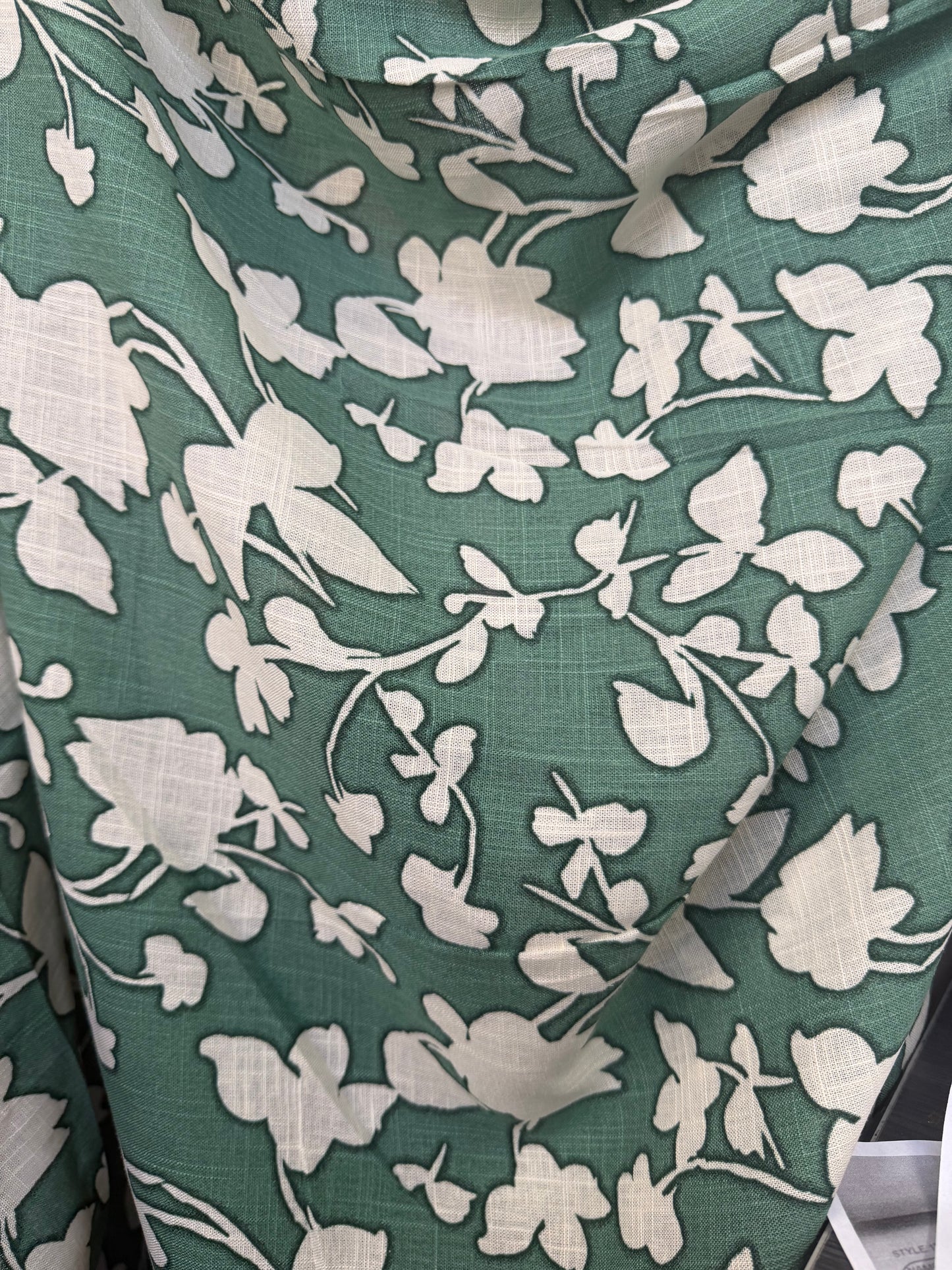 Linen Rayon Floral - Green & Ivory