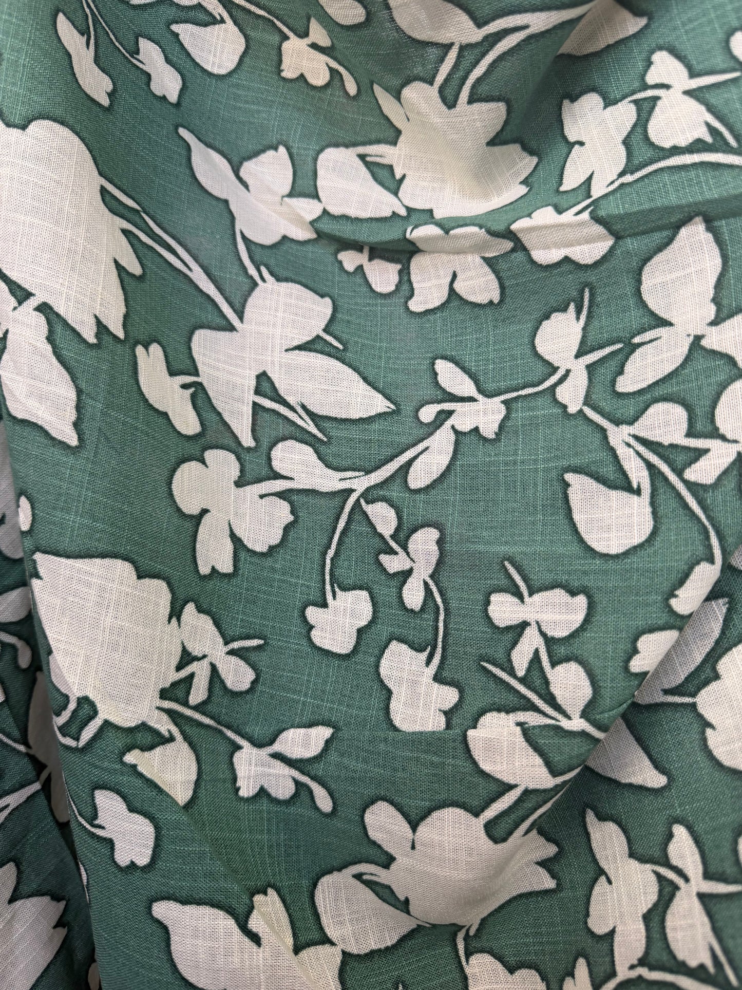 Linen Rayon Floral - Green & Ivory