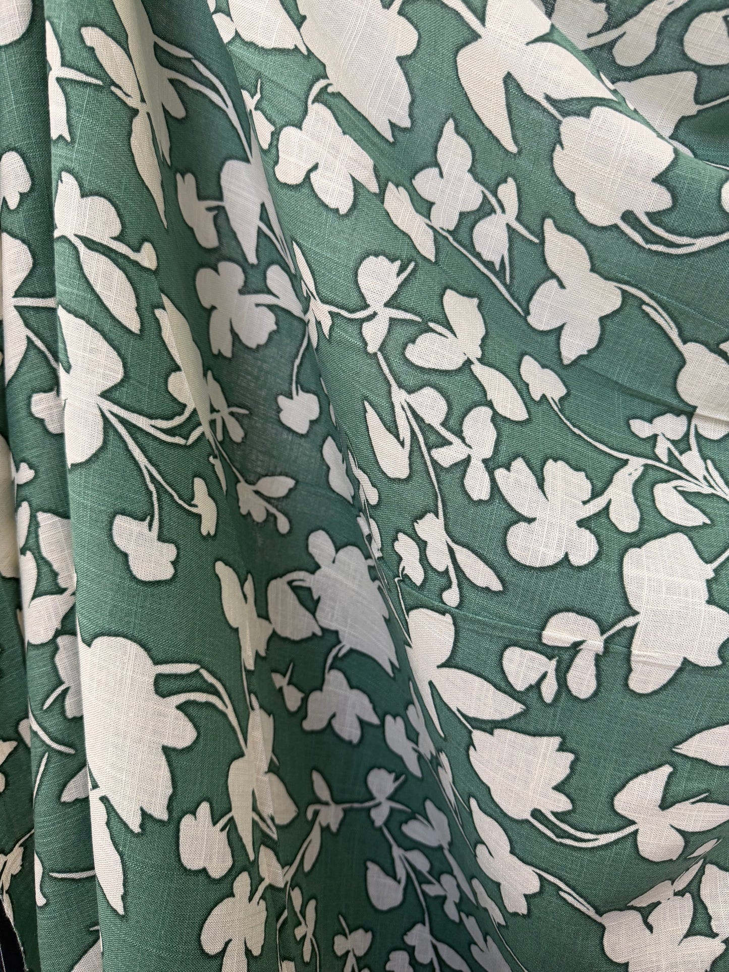 Linen Rayon Floral - Green & Ivory