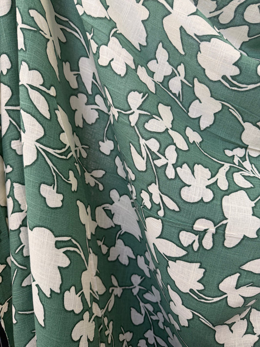 Linen Rayon Floral - Green & Ivory