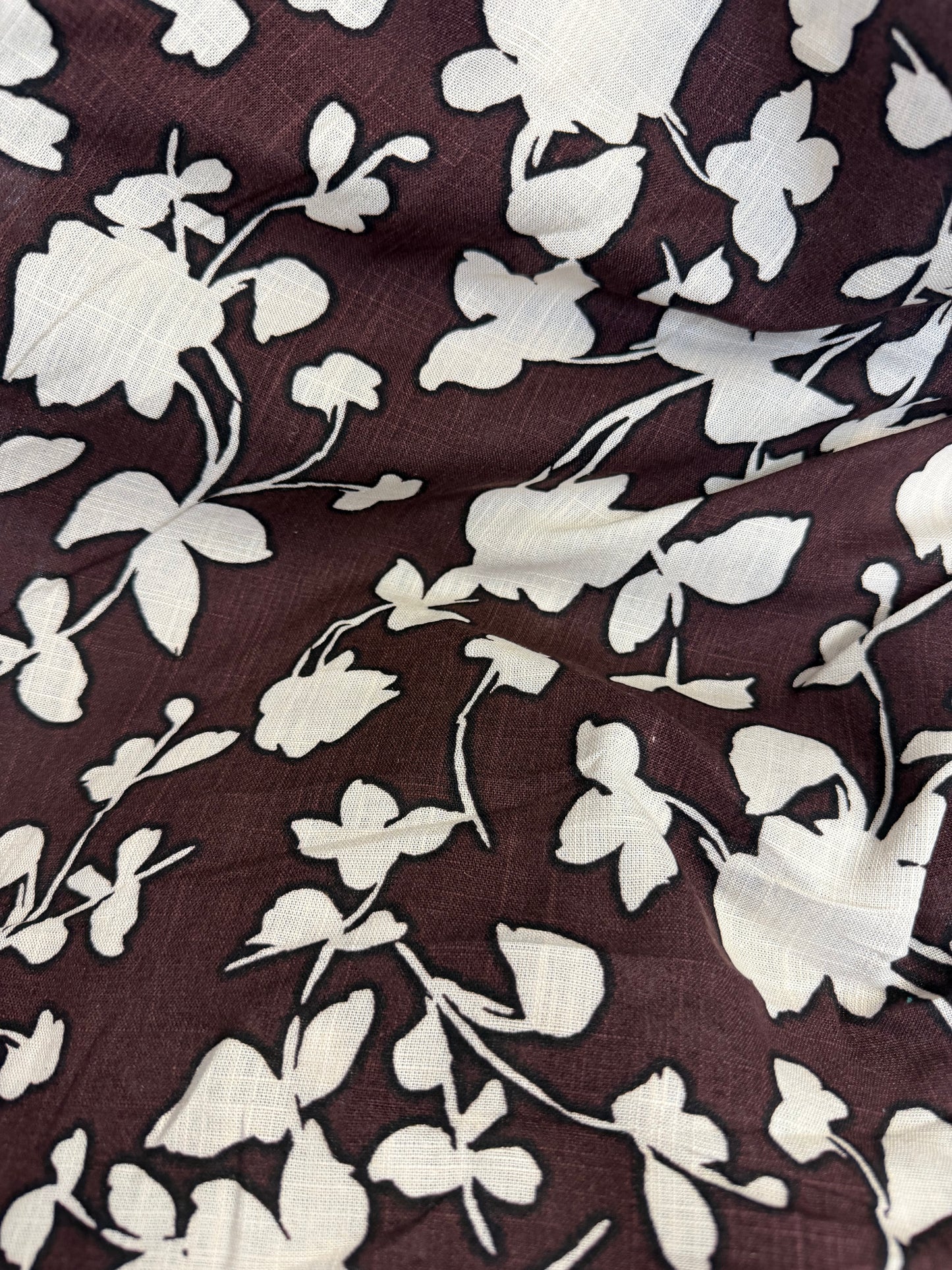 Linen Rayon Floral - Chocolate Brown & Ivory
