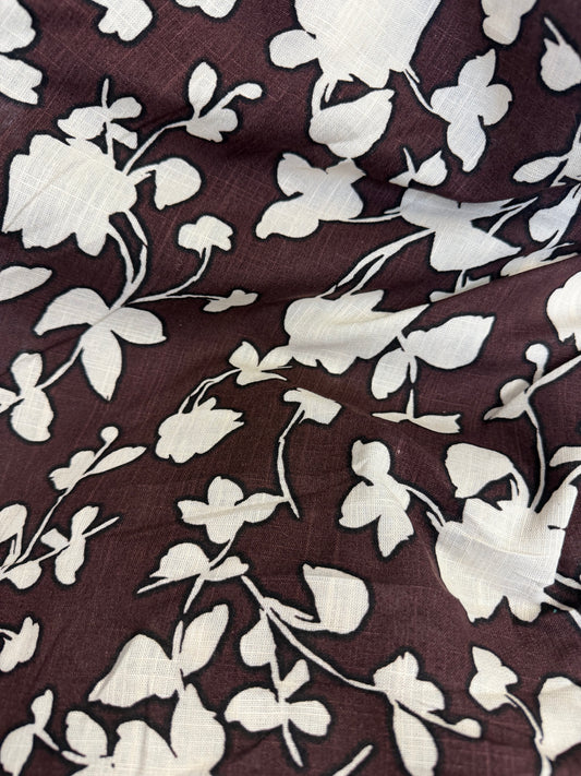 Linen Rayon Floral - Chocolate Brown & Ivory