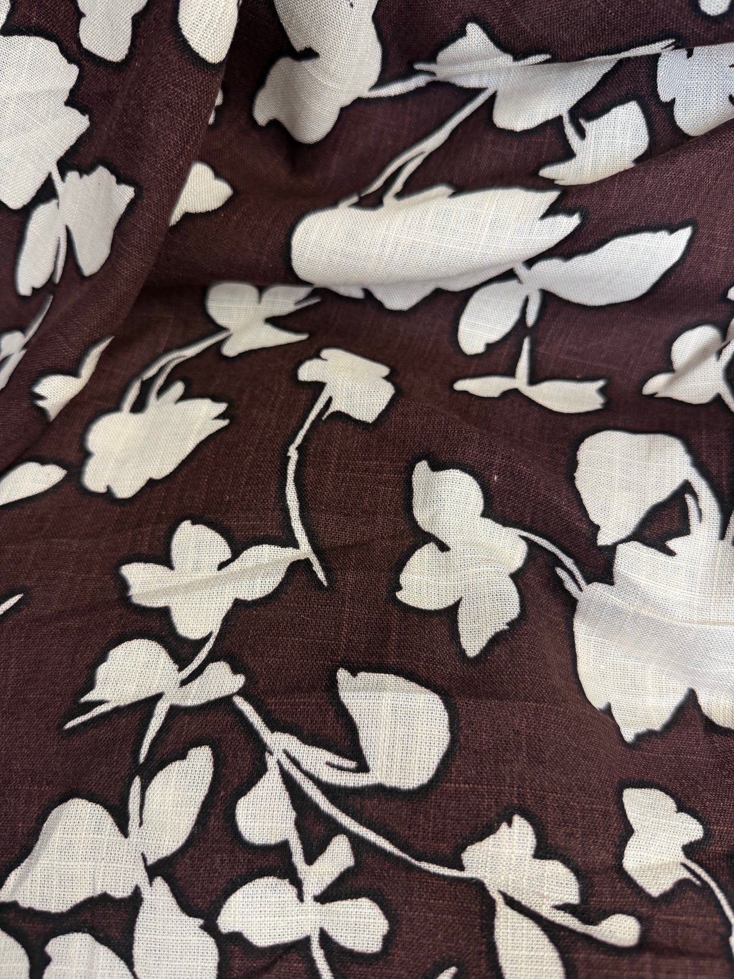 Linen Rayon Floral - Chocolate Brown & Ivory