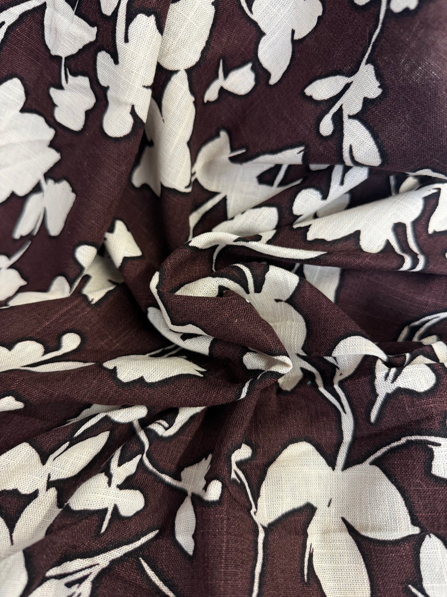 Linen Rayon Floral - Chocolate Brown & Ivory