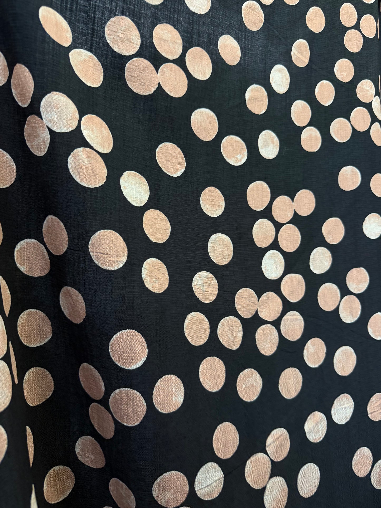Printed Polka Dot Cotton - Black & Peach Beige