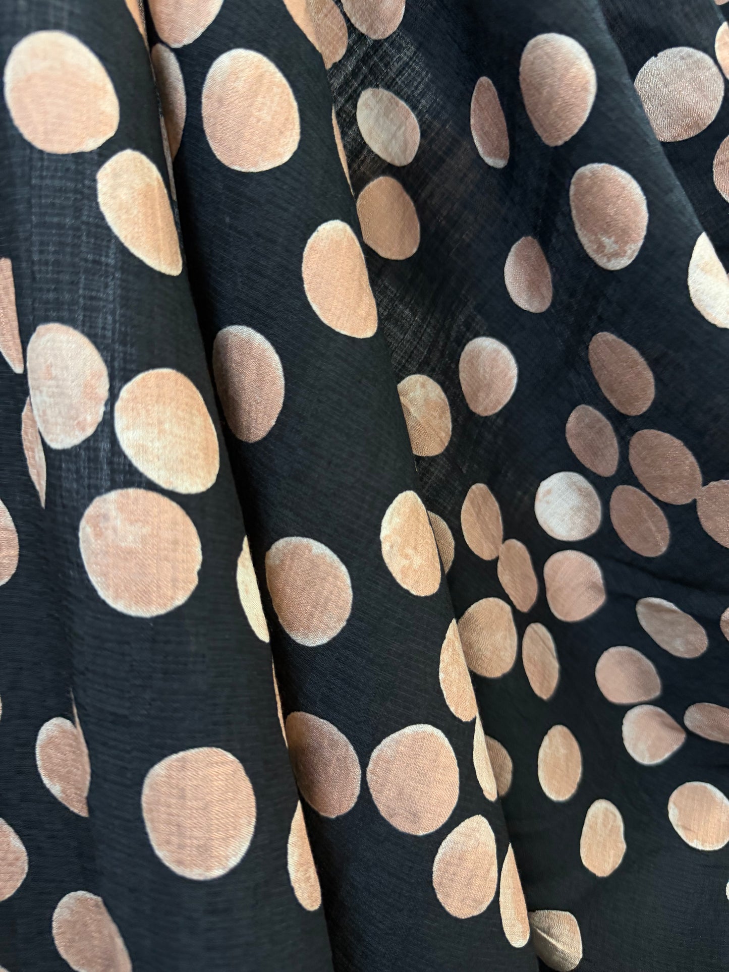 Printed Polka Dot Cotton - Black & Peach Beige
