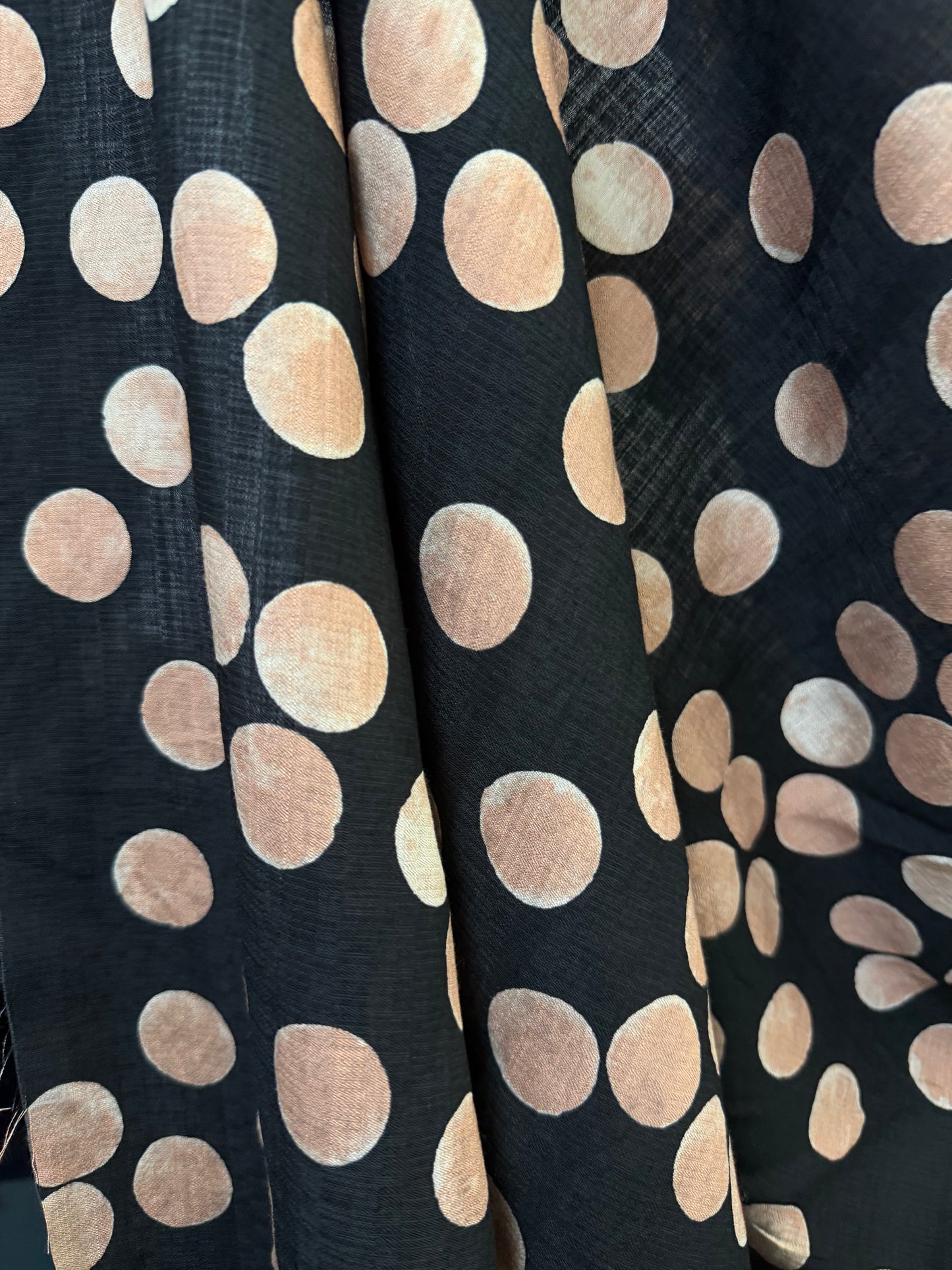 Printed Polka Dot Cotton - Black & Peach Beige