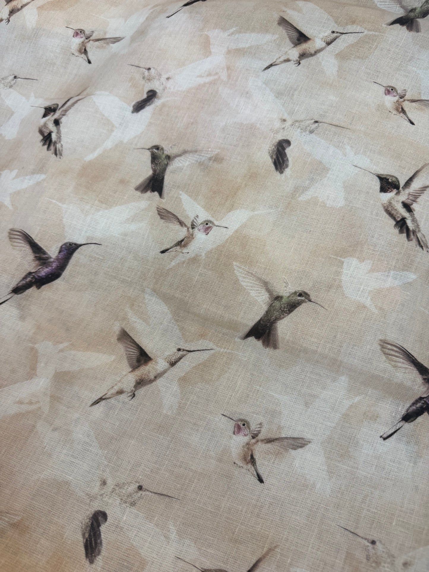 Printed Linen - Beige Hummingbirds