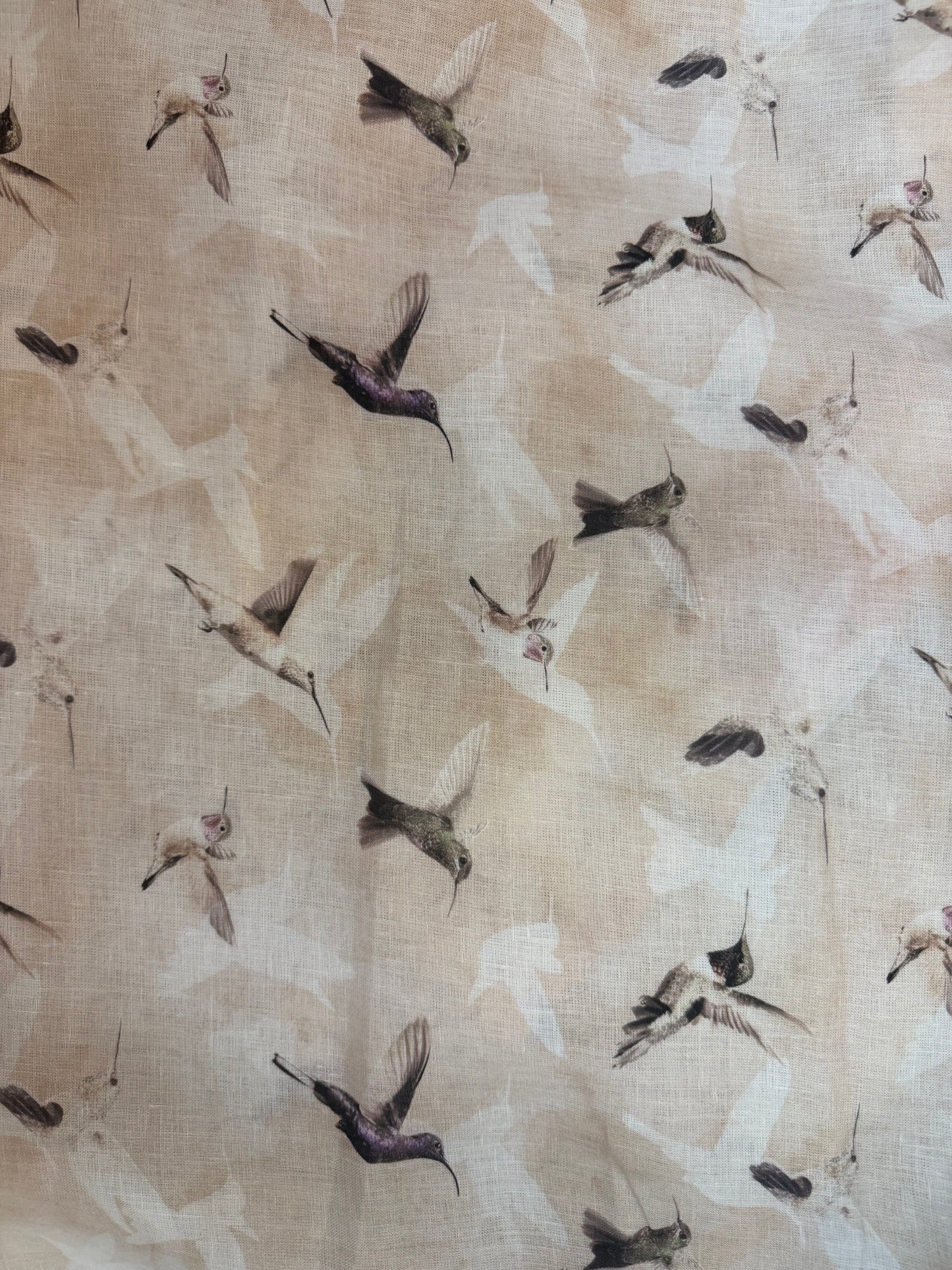Printed Linen - Beige Hummingbirds