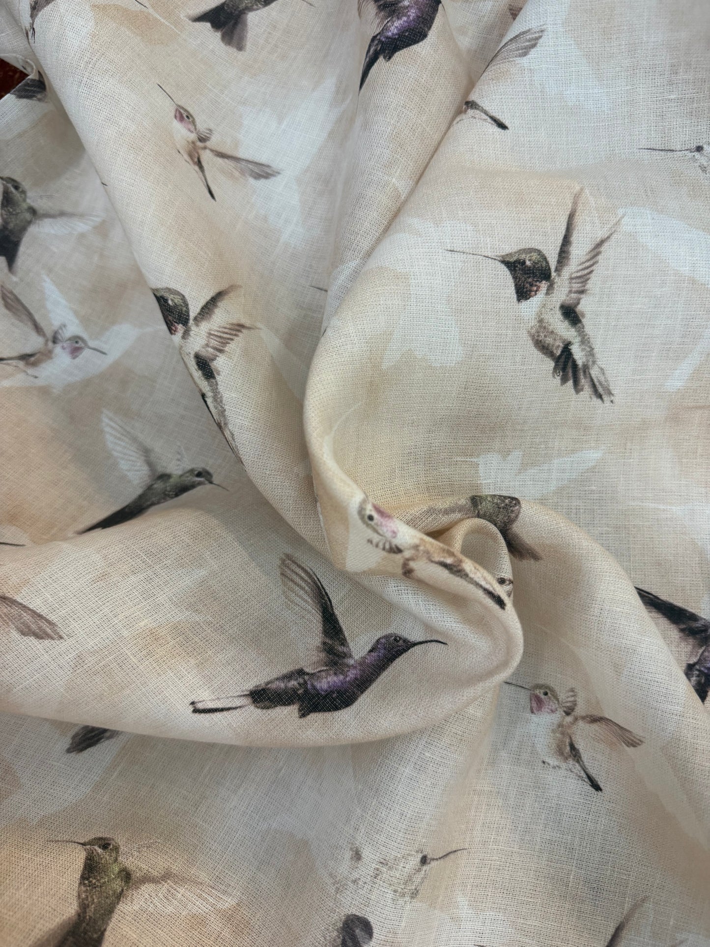 Printed Linen - Beige Hummingbirds