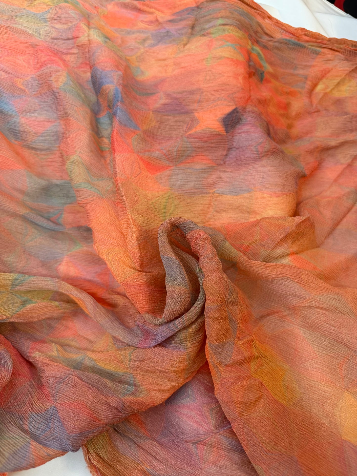 Crinkled Rayon Chiffon - Geometric Digital Print - Pastel Orange