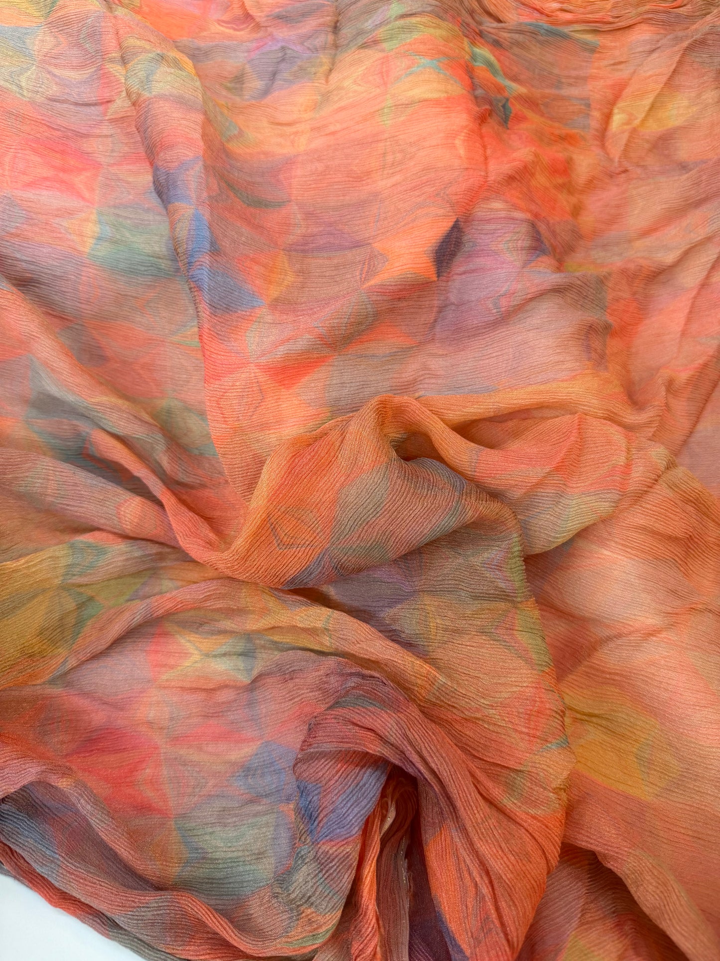 Crinkled Rayon Chiffon - Geometric Digital Print - Pastel Orange