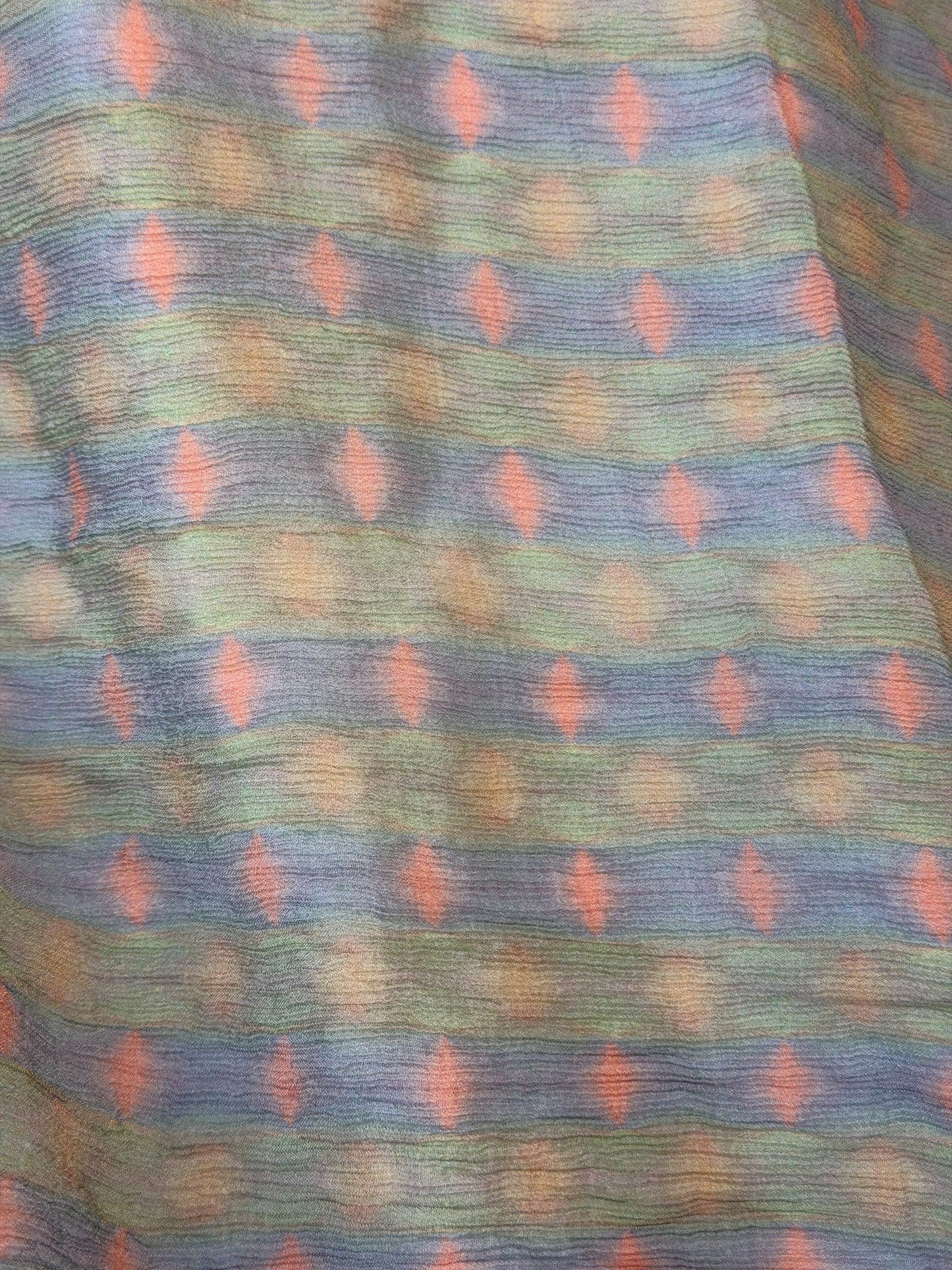 Crinkled Rayon Chiffon - Digital Print - Blue, Green & Coral