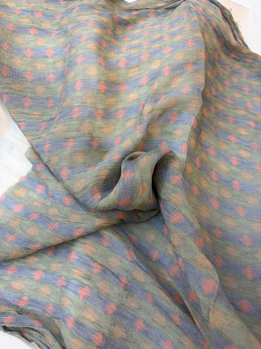 Crinkled Rayon Chiffon - Digital Print - Blue, Green & Coral