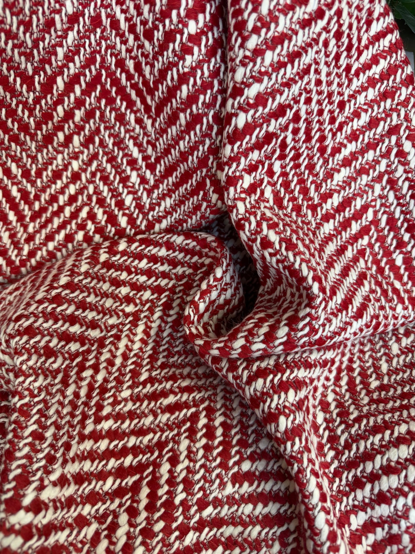 Heritage Label Italian Wool Boucle - Red & White Herringbone