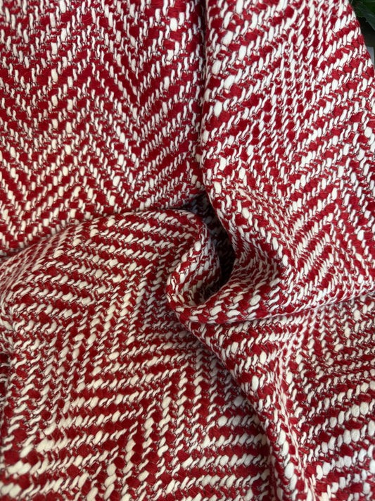 Heritage Label Italian Wool Boucle - Red & White Herringbone