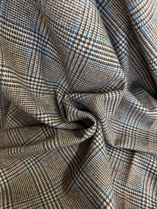 Heritage Label - Italian Plaid Wool Flannel Suiting - Brown, Tan & Blue