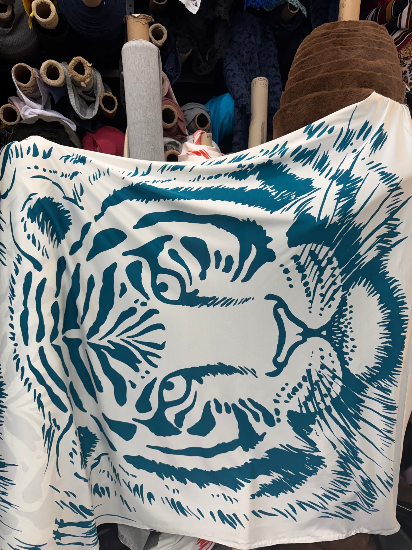 Printed Silk Jersey - Teal Blue Tiger