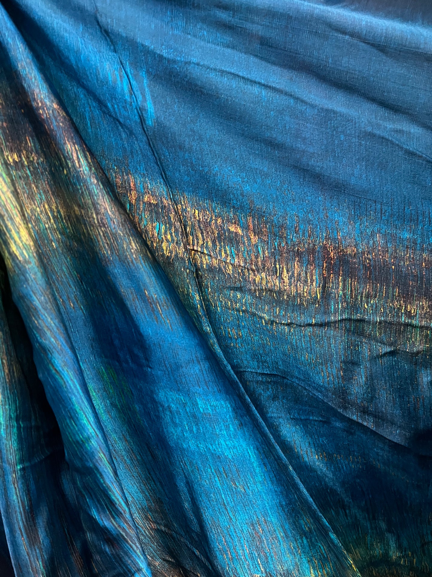 Digital Printed Rayon Charmeuse - Blue & Yellow