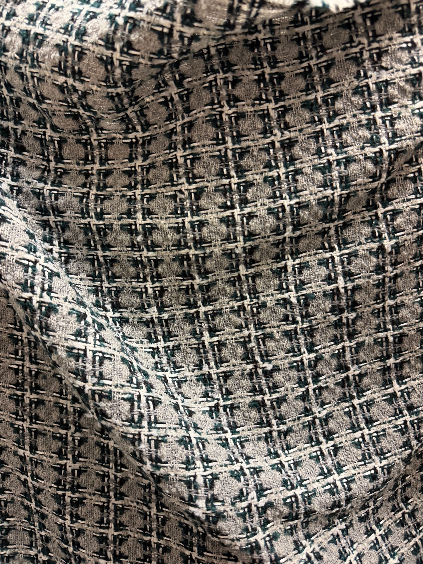 Designer Wool Blend Boucle - Grey, Green, Black, White & Silver